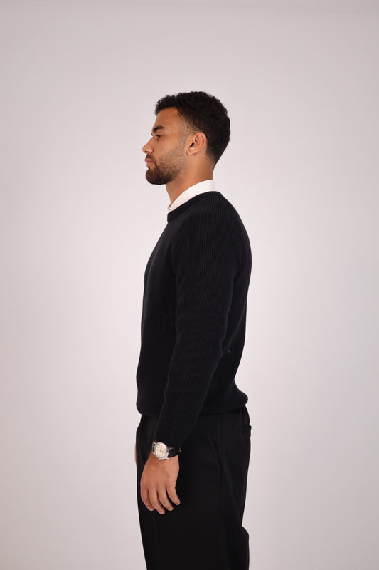 Black Round Neck Tricot Sweater