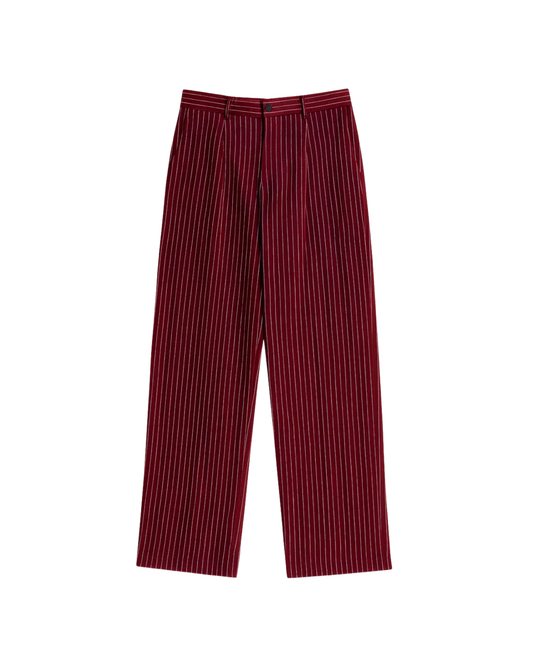 Women Striped Burgundy Suit Pant