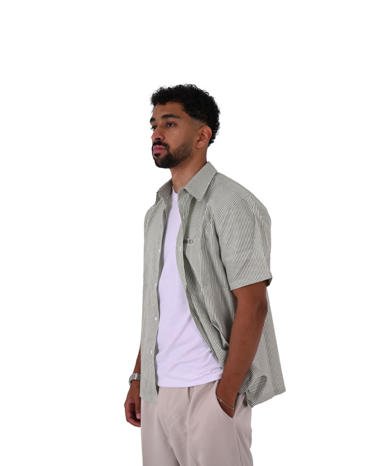 Short Sleeve Green Striped Shirt
