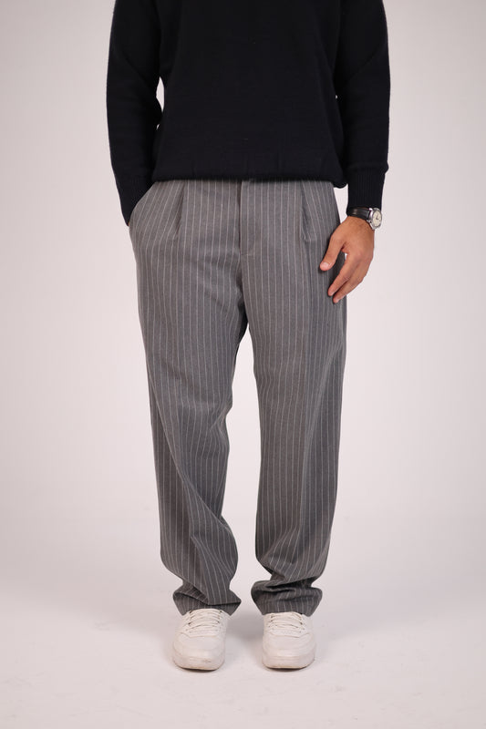 Striped Grey Straight Fit Suit Pant