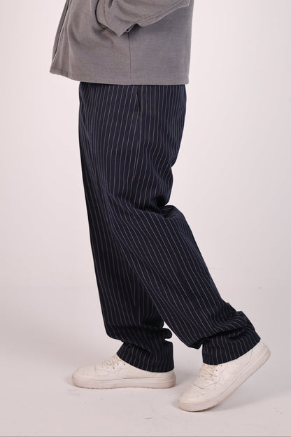 Striped Navy Straight Fit Suit Pants