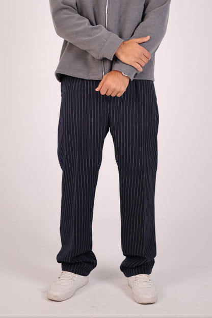 Striped Navy Straight Fit Suit Pants