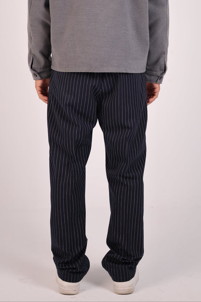 Striped Navy Straight Fit Suit Pants