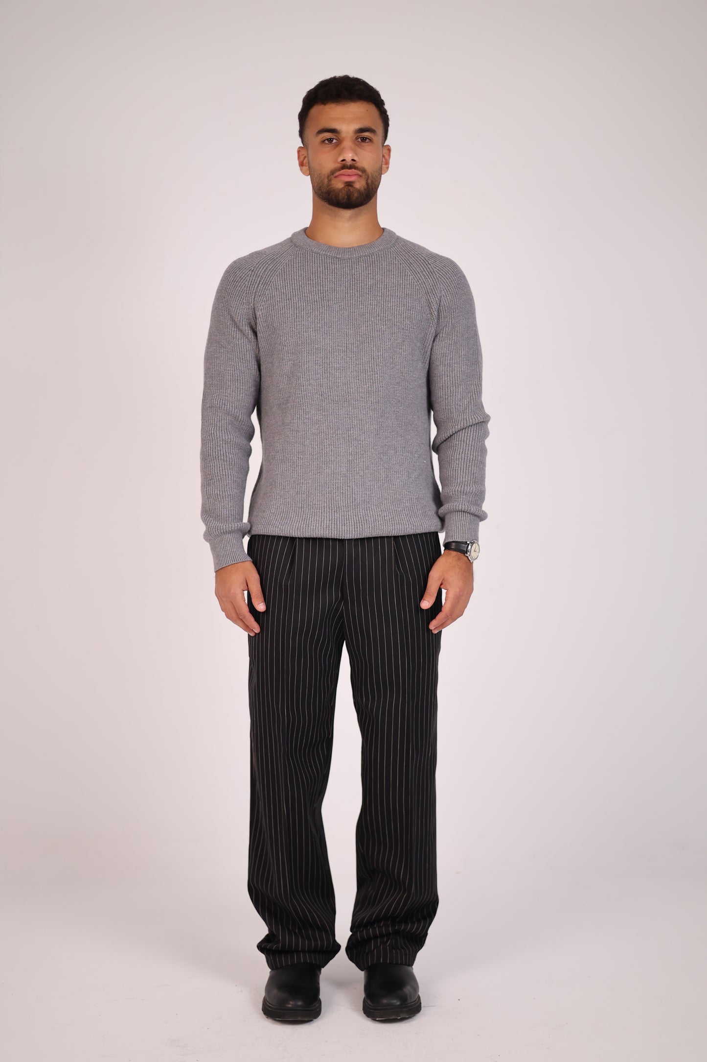 Grey Round Neck Tricot Sweater