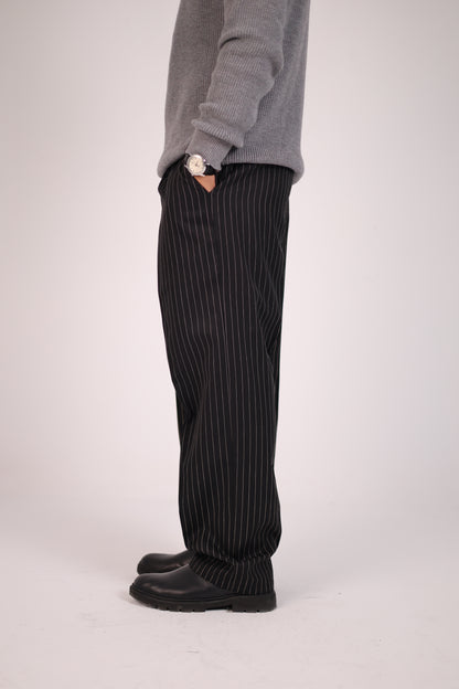 Striped Black Straight-Fit Suit Pant