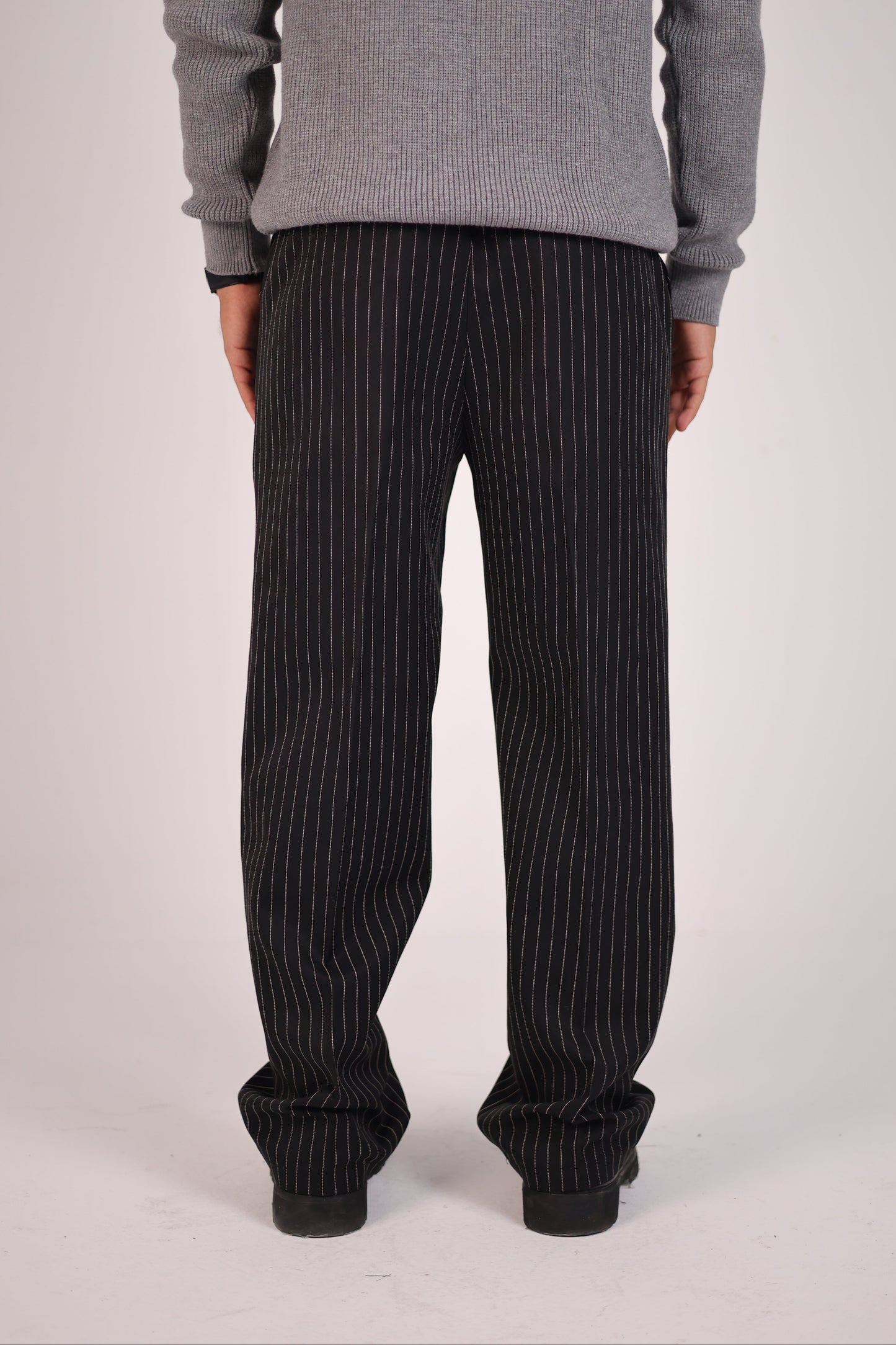 Striped Black Straight-Fit Suit Pant
